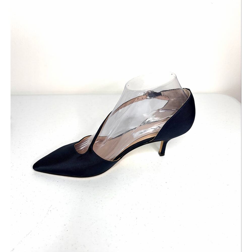 Nina Tirisa Pointed Toe Pumps Women's Sz 7.5 Navy Satin Cross Strap Formal Gala - Picture 6 of 11